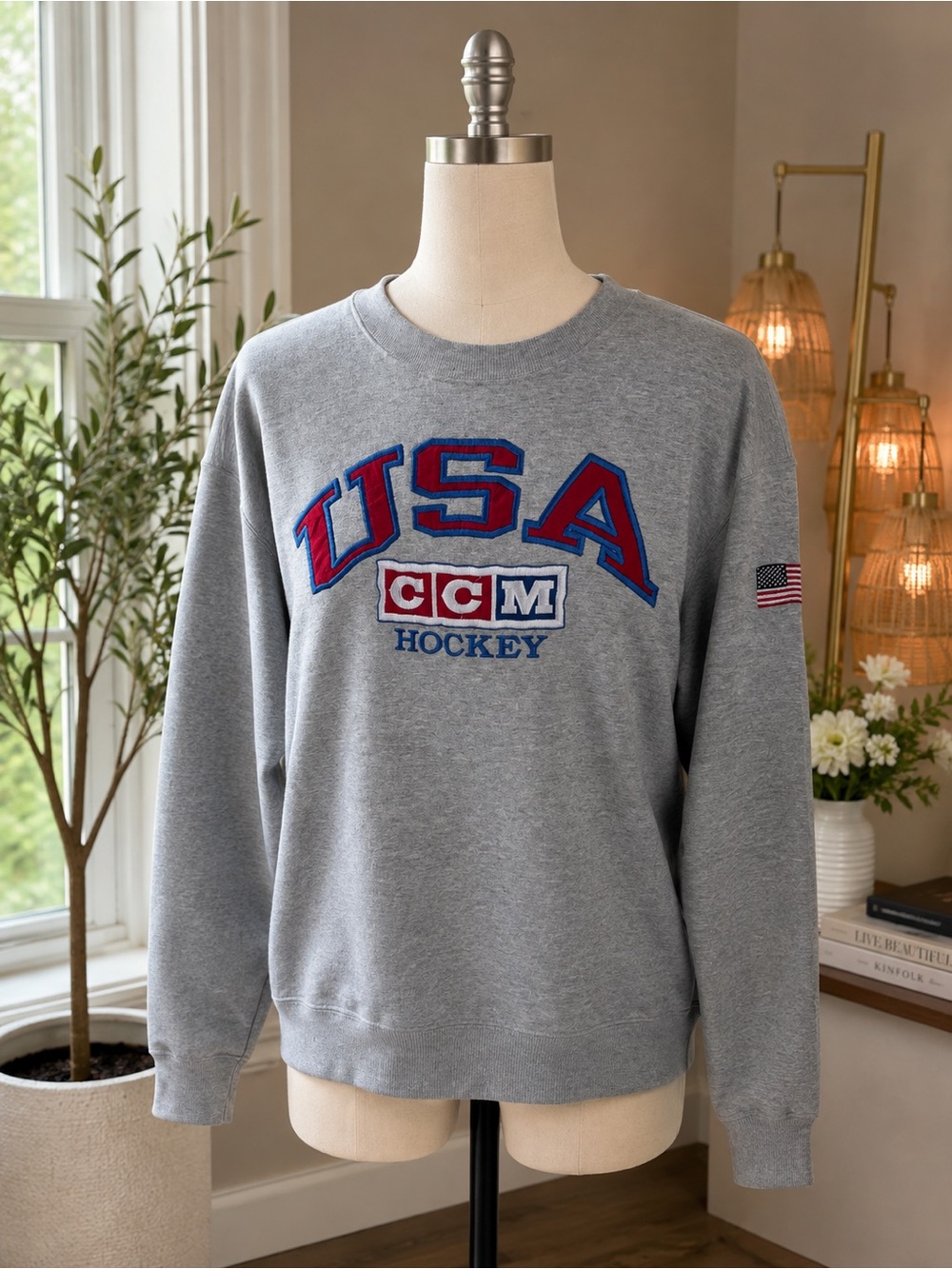 CCM Gray Crewneck Sweatshirt with Red and Blue USA